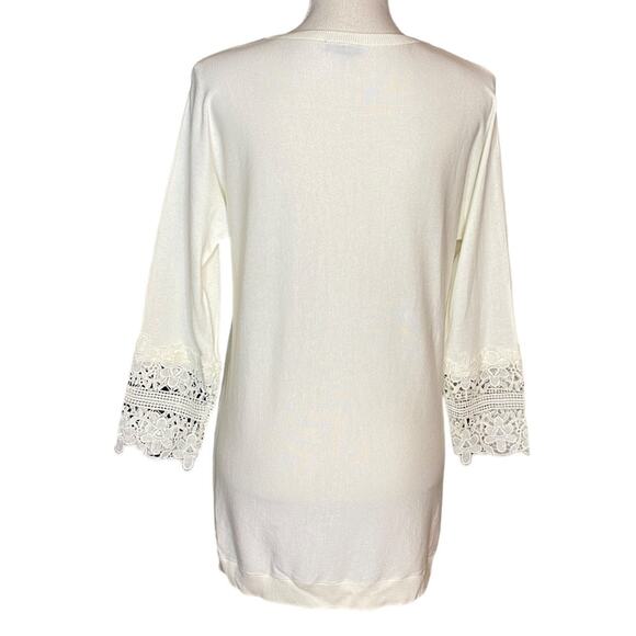 Talbots Cream Cotton/Rayon Lightweight Sweater with Crocheted Cuffs Size XS - Picture 4 of 6